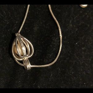 Vintage Sterling Silver Pearl Cage Necklace